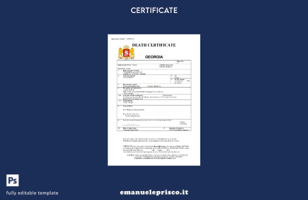 certificato di morte del documento di stato civile della Georgia in stile verifi